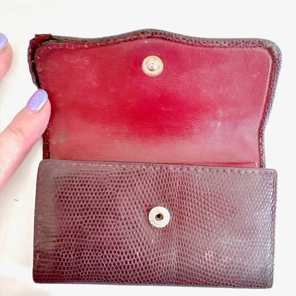 VINTAGE GUCCI BURGUNDY LIZARD EMBOSSED LEATHER KEY CASE